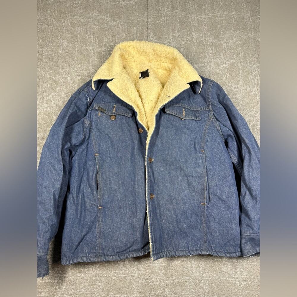 Vintage 70s Mens Roebucks Denim Sherpa Lined Truckers Jacket USA Size 46